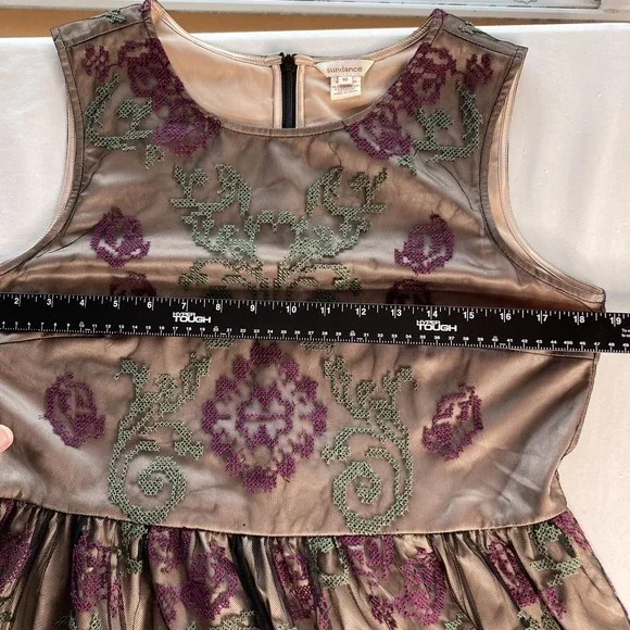 Sundance Lucky In Love Sleeveless Dress Size 10 Black Tulle Embroidered Overlay - Picture 12 of 16